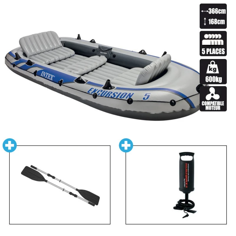 BATEAU GONFLABLE INTEX EXCURSION 5 + 2 AVIRONS + GONFLEUR 3 BATEAU GONFLABLE INTEX EXCURSION 5 + 2 AVIRONS + GONFLEUR